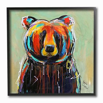 Stupell Home Decor Abstract Colorful Painted Black Bear Framed Canvas Wall Art