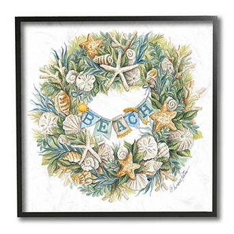 Stupell Home Decor Holiday Beach Seashell Wreath Christmas Framed Canvas Wall Art