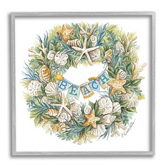 Stupell Home Decor Holiday Beach Seashell Wreath Christmas Framed Canvas Wall Art