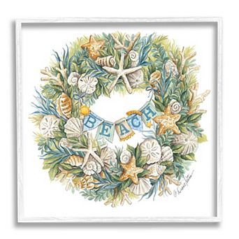 Stupell Home Decor Holiday Beach Seashell Wreath Christmas Framed Canvas Wall Art