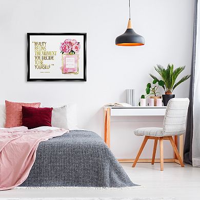 Stupell Home Decor Fashion Designer Perfume Gold Pink Framed Floating Canvas Wall Art