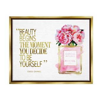Stupell Home Decor Fashion Designer Perfume Gold Pink Framed Floating Canvas Wall Art
