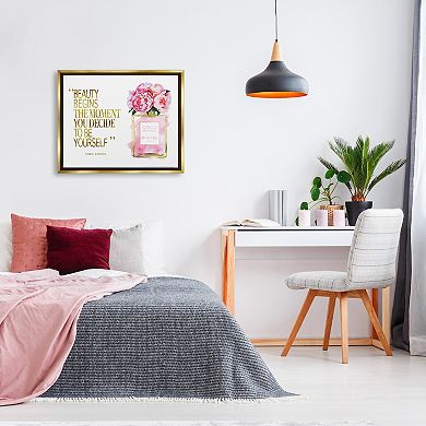 Stupell Home Decor Fashion Designer Perfume Gold Pink Framed Floating Canvas Wall Art