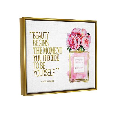 Stupell Home Decor Fashion Designer Perfume Gold Pink Framed Floating Canvas Wall Art