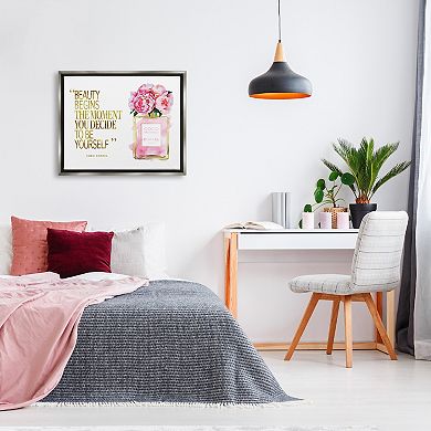 Stupell Home Decor Fashion Designer Perfume Gold Pink Framed Floating Canvas Wall Art