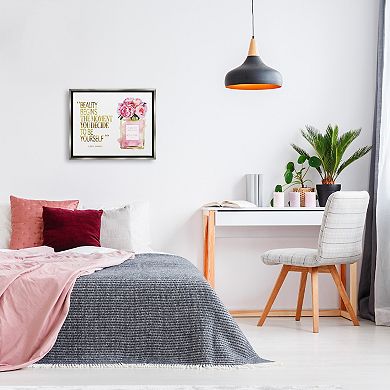 Stupell Home Decor Fashion Designer Perfume Gold Pink Framed Floating Canvas Wall Art