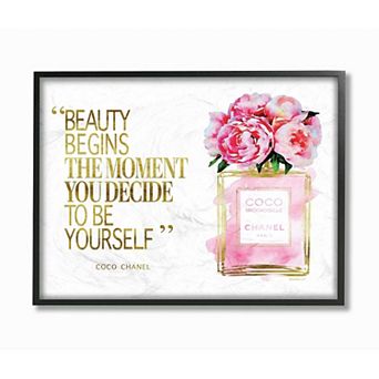 Stupell Home Decor Fashion Designer Perfume Gold Pink Framed Canvas Wall Art
