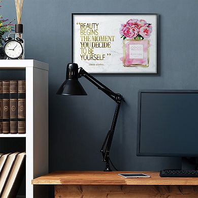 Stupell Home Decor Fashion Designer Perfume Gold Pink Framed Canvas Wall Art