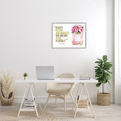 Stupell Home Decor Fashion Designer Perfume Gold Pink Framed Canvas Wall Art