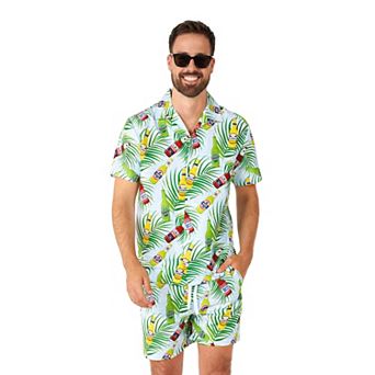 Men's Suitmeister Tropical Beers Slim Fit Short Sleeve Button Down Shirt & Shorts Set
