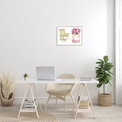 Stupell Home Decor Fashion Designer Perfume Gold Pink Framed Canvas Wall Art
