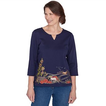 Women's Alfred Dunner Farmhouse Scenic Keyhole Top