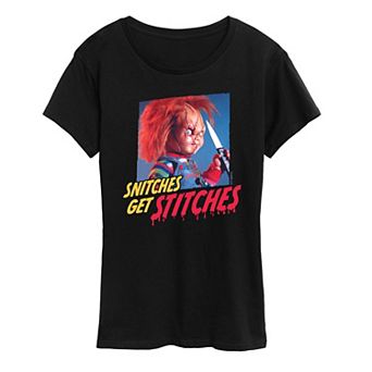 Women's Chucky Snitches Get Stitches Graphic Tee