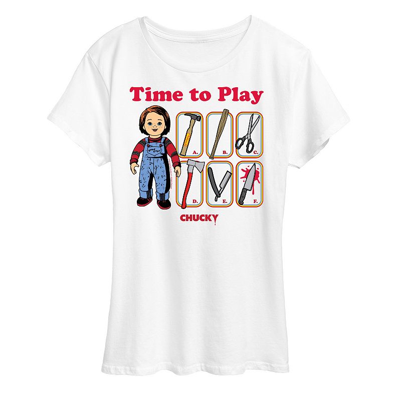 Women's Chucky Time To Play Graphic Tee, Size: Large, White