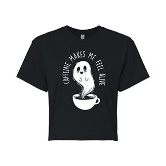 Juniors' Caffeine Makes Me Feel Alive Cropped Tee
