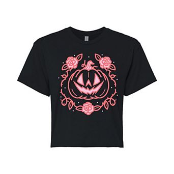 Juniors' Coquette Pumpkin Rose Cropped Tee