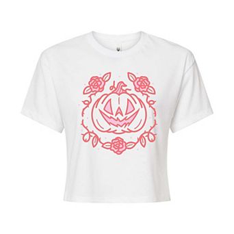 Juniors' Coquette Pumpkin Rose Cropped Tee