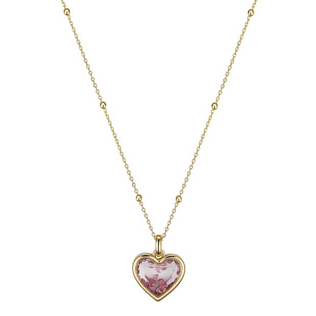 Brilliance 14k Gold Plated Pink Crystal Heart Shaker Pendant Necklace
