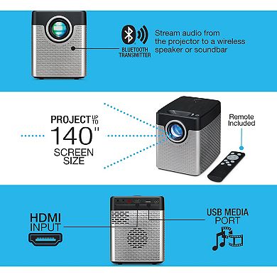 GPX 720p Bluetooth Transmitter Vertical Projector with Screen