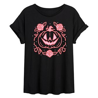 Juniors' Coquette Pumpkin Rose Oversized Tee