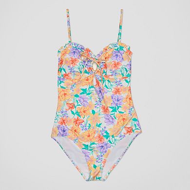 Juniors' Ninety-Nine Merrow Floral Tie-Front One-Piece Swimsuit