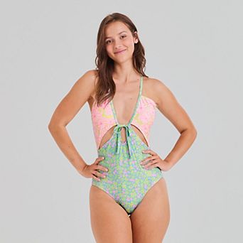 Juniors' Ninety-Nine° Front Cut-Out One-Piece Swimsuit