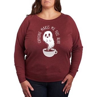 Plus Size Caffeine Makes Me Feel Alive Ghost French Terry Long Sleeve Tee