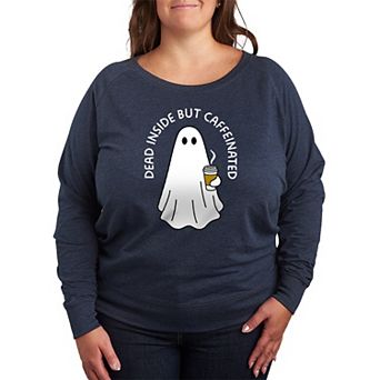 Plus Size Dead Inside Caffeinated Ghost French Terry Long Sleeve Tee