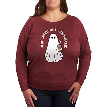 Plus Size Dead Inside Caffeinated Ghost French Terry Long Sleeve Tee