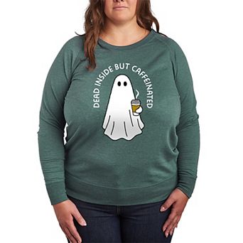 Plus Size Dead Inside Caffeinated Ghost French Terry Long Sleeve Tee