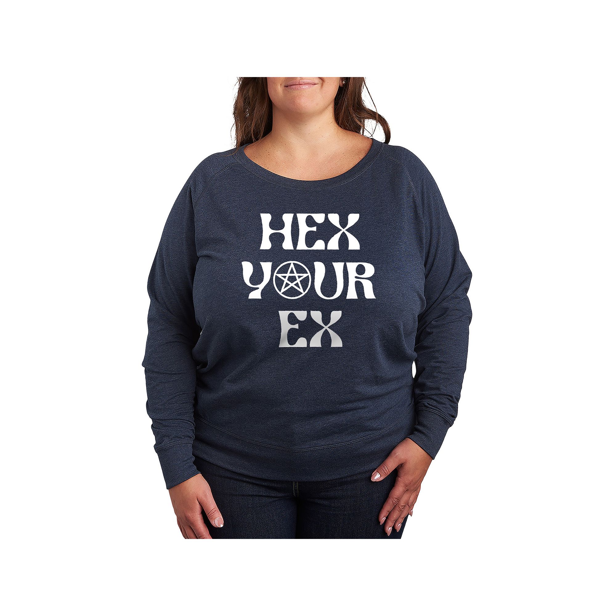 Plus Size Hex Your Ex French Terry Long Sleeve Tee, Womens, Size: 1XL, Gre