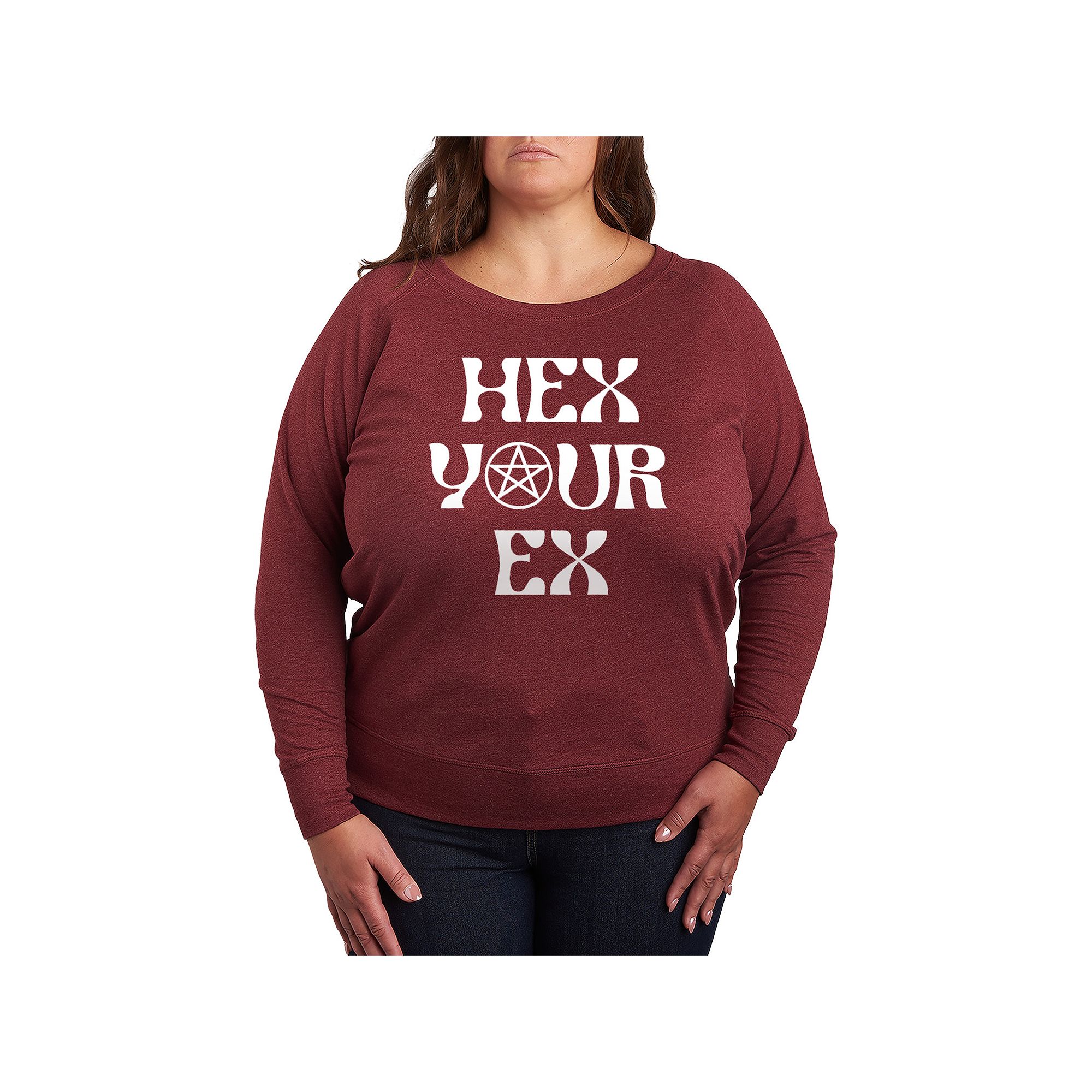Plus Size Hex Your Ex French Terry Long Sleeve Tee, Womens, Size: 1XL, Gre
