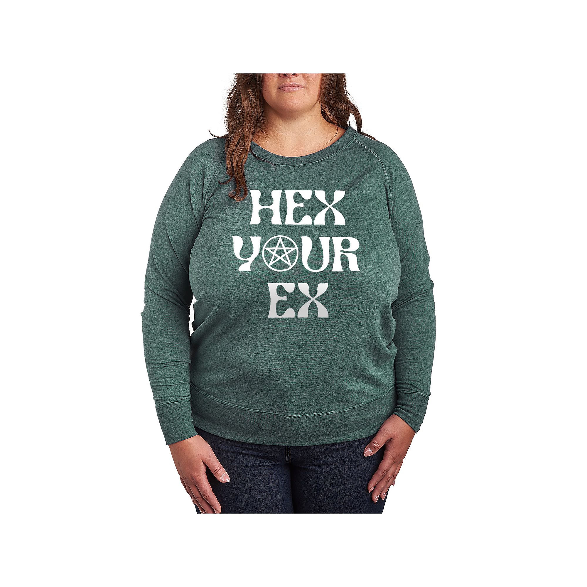 Plus Size Hex Your Ex French Terry Long Sleeve Tee, Womens, Size: 1XL, Gre
