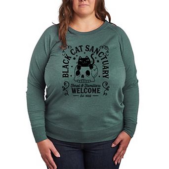 Plus Size Black Cat Sanctuary French Terry Long Sleeve Tee