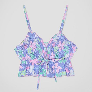 Juniors' Ninety-Nine Smocked Merrow Edge Floral Midkini