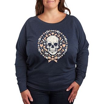 Plus Size Coquette Skull French Terry Long Sleeve Tee