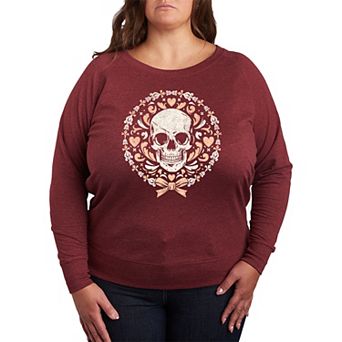 Plus Size Coquette Skull French Terry Long Sleeve Tee