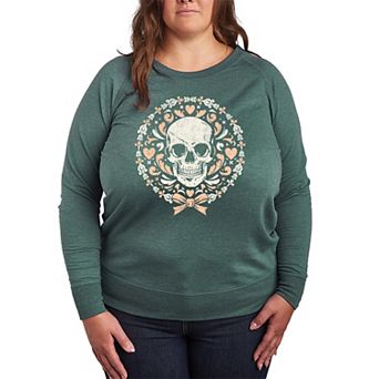 Plus Size Coquette Skull French Terry Long Sleeve Tee