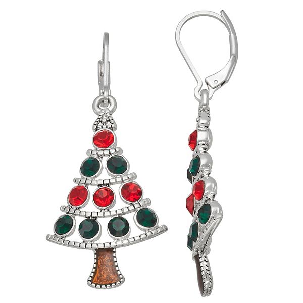 Napier Silver Tone Christmas Tree Drop Earrings