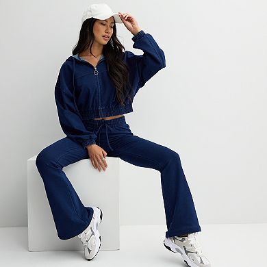 Juniors' Vanilla Star Cropped Zip-Front Hoodie