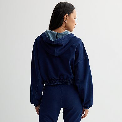 Juniors' Vanilla Star Cropped Zip-Front Hoodie