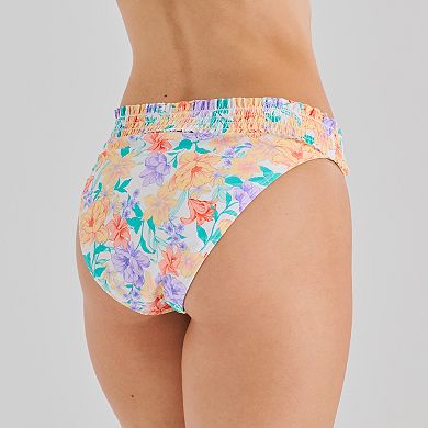 Juniors' Ninety-Nine Smocked Band High-Waist Ultra Cheeky High Leg Swim Bottoms