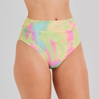 Juniors' Ninety-Nine° Banded High-Waist High Leg Cheeky Swim Bottoms