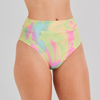 Juniors' Ninety-Nine° Banded High-Waist High Leg Cheeky Swim Bottoms