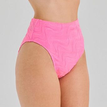 Juniors' Ninety-Nine° Cinched Back Cheeky High Leg High-Waist Swim Bottoms