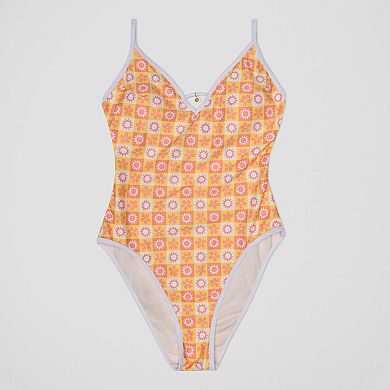 Juniors' Ninety-Nine° Hello Sunshine Scooped One-Piece Swim Suit With Binding
