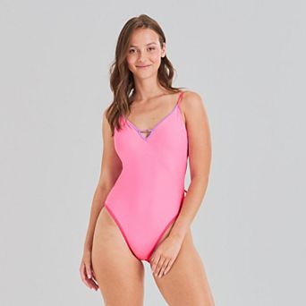 Juniors' Ninety-Nine° Heat Wave Color Block Scooped One-Piece Swim Suit With Binding