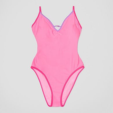 Juniors' Ninety-Nine° Heat Wave Color Block Scooped One-Piece Swim Suit With Binding