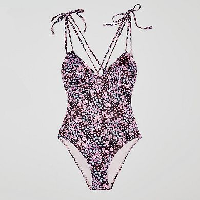 Juniors' Ninety-Nine° Daisy Dreams Side Cutout One-Piece Swim Suit