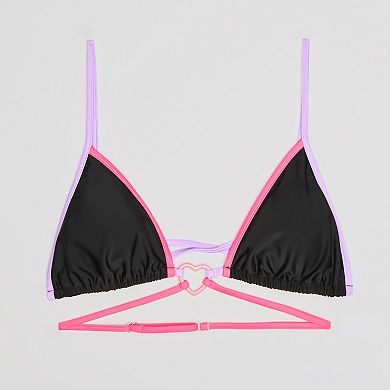 Juniors' Ninety-Nine° Heat Wave Color Block Triangle Swim Top With Binding